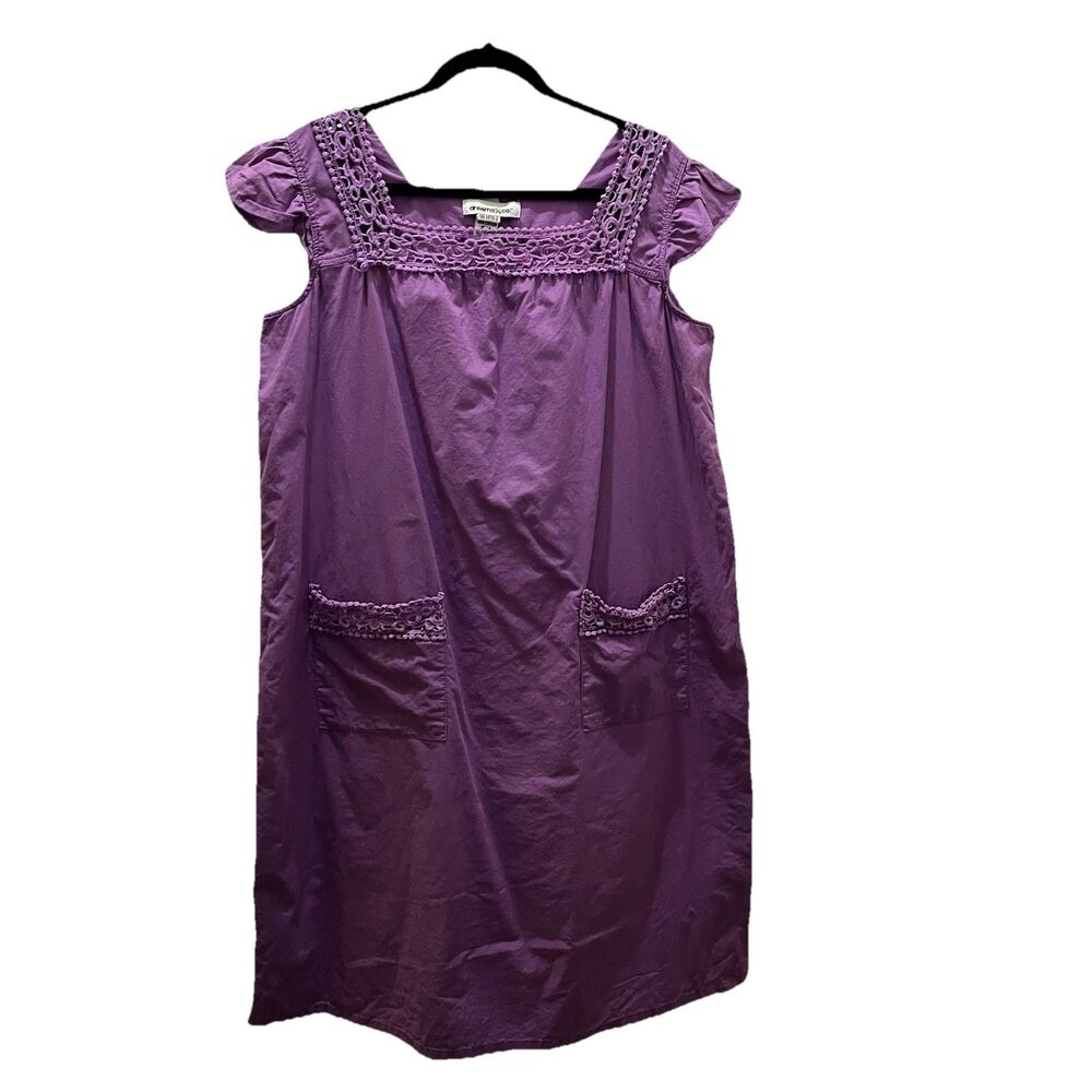 Dreams & Co Loungewear Maxi Dress Womens Size L Pockets Mumu Purple Crochet Lace